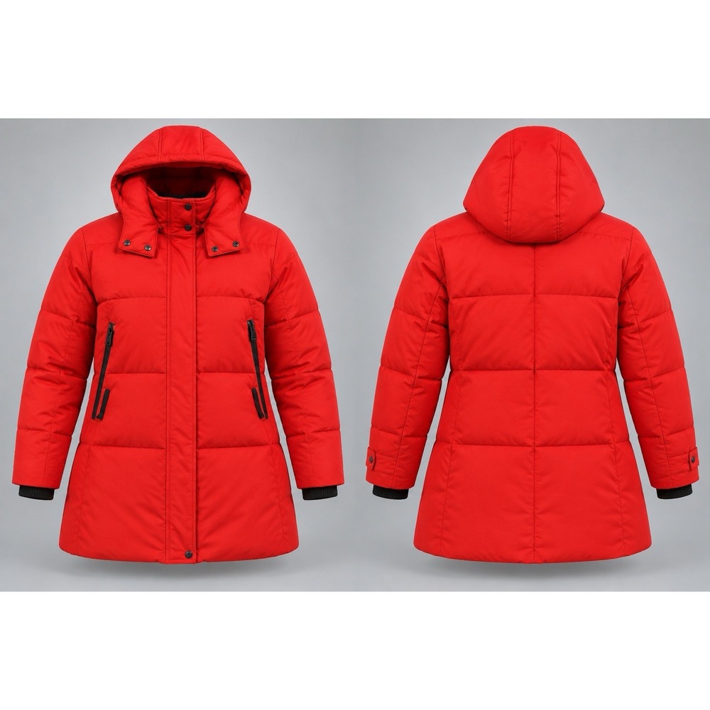 Nine West Womens X-Large Red Parka Jacket Hooded Heavyweight Puffer Winter Coat